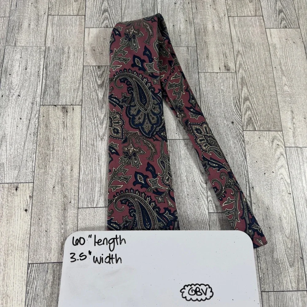 Don Loper Beverly Hills Mens Italian Silk Tie‎ Paisley Mauve Navy USA Made Vtg